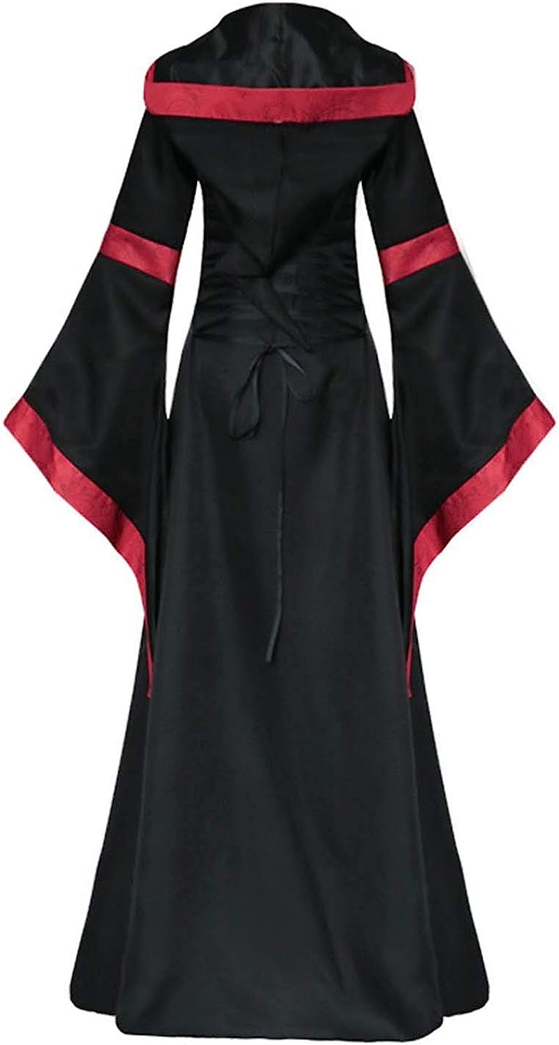 Victorian Witch Halloween Costume for Women, Vintage Adult Deluxe Hooded Vampire Medieval Renaissance Gown Dress S2636296
