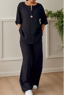Casual Linen Top Wide Leg Pant Suit TP0012 - TUZZUT Qatar Online Shopping