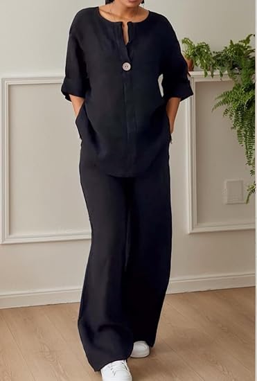 Casual Linen Top Wide Leg Pant Suit TP0012 Casual Linen Top Wide Leg Pant Suit TP0012