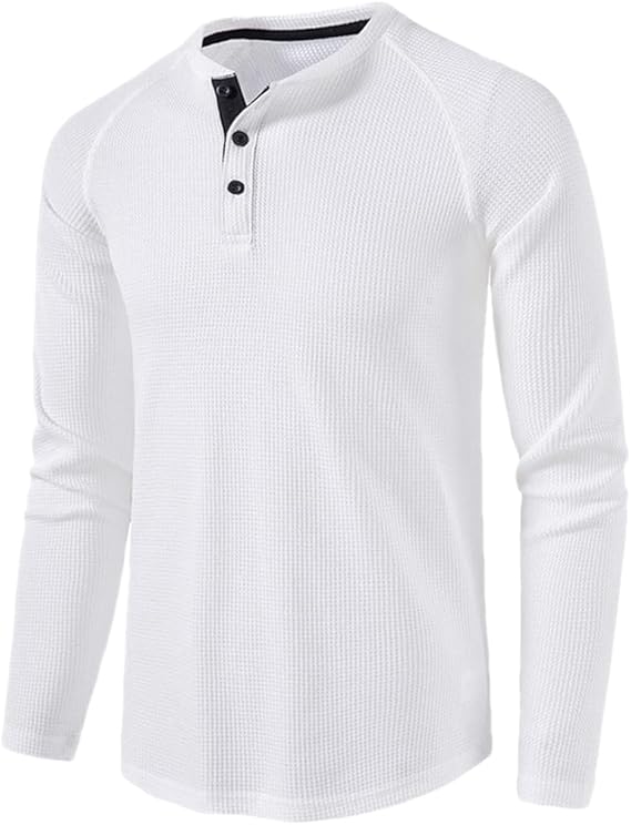 Mens Henley Shirt  Casual Breathable Shirts Regular Fit Long Sleeve P99582 - TUZZUT Qatar Online Shopping