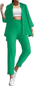 Womens Fashion Casual Large Size Long Sleeve Shirt High Waist Slim Fit Pants Suit M 001590008 - TUZZUT Qatar Online Shopping