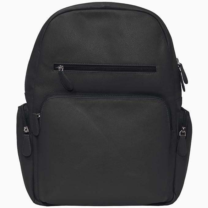 Genuine Leather Unisex Backpack With Nylon Zip Opening