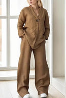 Casual Linen Top Wide Leg Pant Suit TP0012 - TUZZUT Qatar Online Shopping