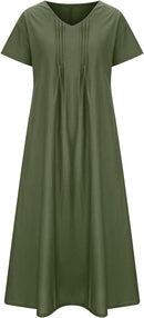 Women Oversized Baggy Flowy Cotton Linen Maxi Dresses L B-102399 - TUZZUT Qatar Online Shopping