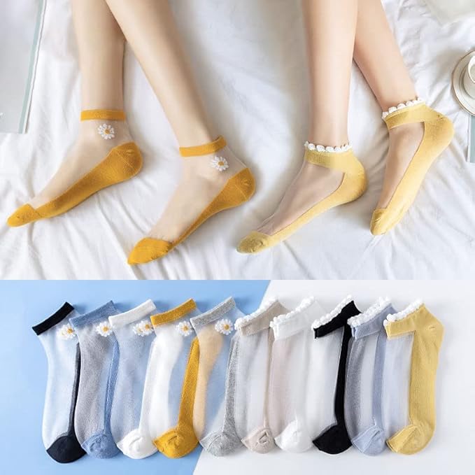 10 Pairs Elastic Women Ankle Length Socks Transparent  moo64 - TUZZUT Qatar Online Shopping