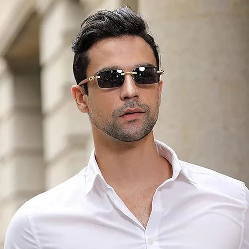 Rectangular Rimless Wooden Frame Sunglasses SG09 - TUZZUT Qatar Online Shopping
