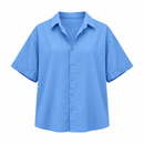 Sky Blue Relaxed-Fit Short-Sleeve Button-Up Shirt D-29