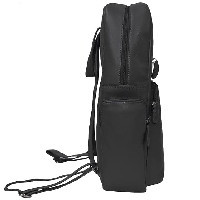 Genuine Leather Unisex Backpack With Nylon Zip Opening