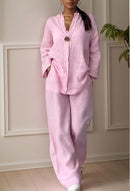 Casual Linen Top Wide Leg Pant Suit TP0012 - TUZZUT Qatar Online Shopping