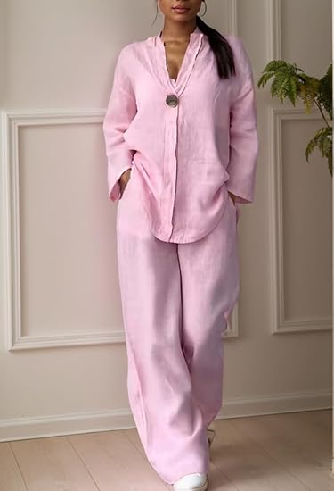 Casual Linen Top Wide Leg Pant Suit TP0012 Casual Linen Top Wide Leg Pant Suit TP0012
