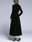 Women's Slim Notch Lapel Long Vintage Velvet Trench Coat Dress 27840