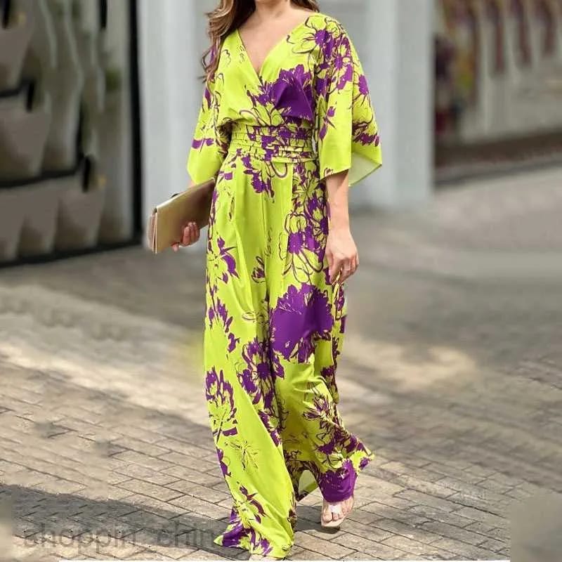 Women's Floral Print Wide Leg Jumpsuit 34858 - TUZZUT Qatar Online Shopping