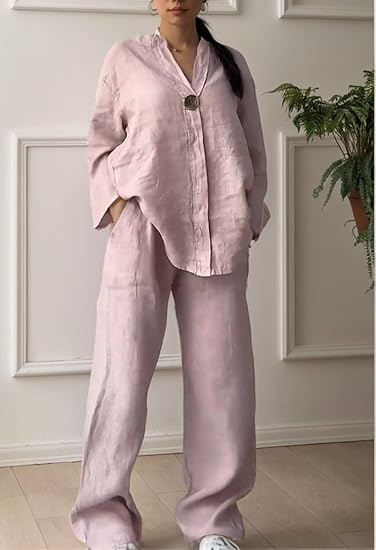 Casual Linen Top Wide Leg Pant Suit TP0012 Casual Linen Top Wide Leg Pant Suit TP0012