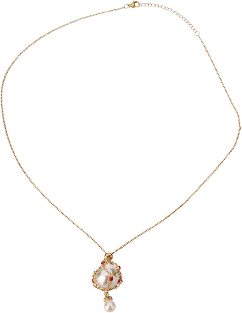 Pearl Gemstone Lavalier Pendant Metal Braided Mesh Necklace B-388701 Pearl Gemstone Lavalier Pendant Metal Braided Mesh Necklace B-388701