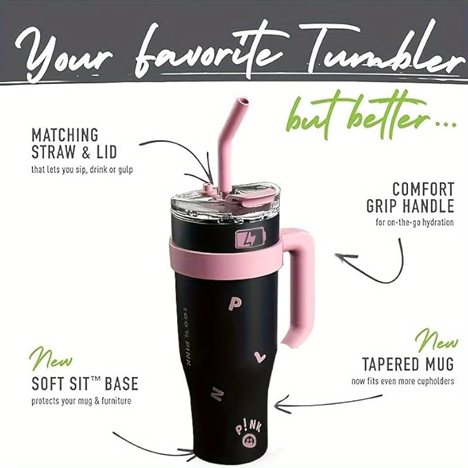 Water Bottle Stainless Steel Tumbler with Handle Straw Cup G99587