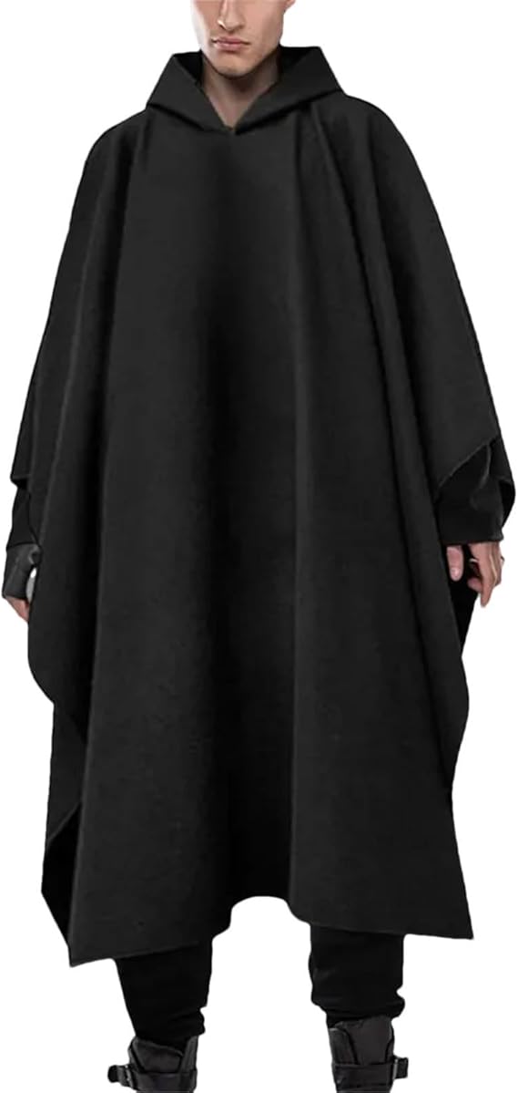 Hooded Solid Loose Punk Windproof Cloak Coat 179525
