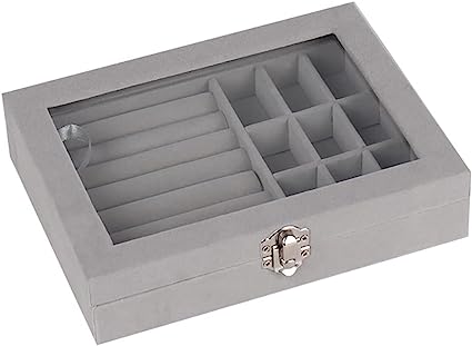 Jewelry Storage Box, Earrings Rings Simple Jewelry Box with Transparent Window Lid, Grey S4002429