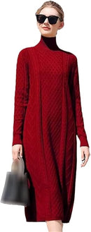 Autumn Winter High Neck Warm Wave Pattern Long Sweater 72556