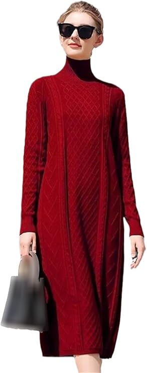 Autumn Winter High Neck Warm Wave Pattern Long Sweater 72556