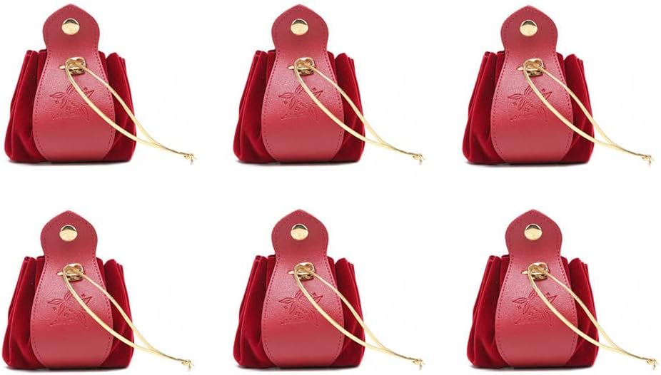 6 Pcs Dark Red PU Leather and Velvet Gift Bags with Drawstrings 6 Pcs Dark Red PU Leather and Velvet Gift Bags with Drawstrings