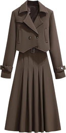 Long Sleeve Jacket + Pleated Skirt Top and Bottom Set 57420 - TUZZUT Qatar Online Shopping