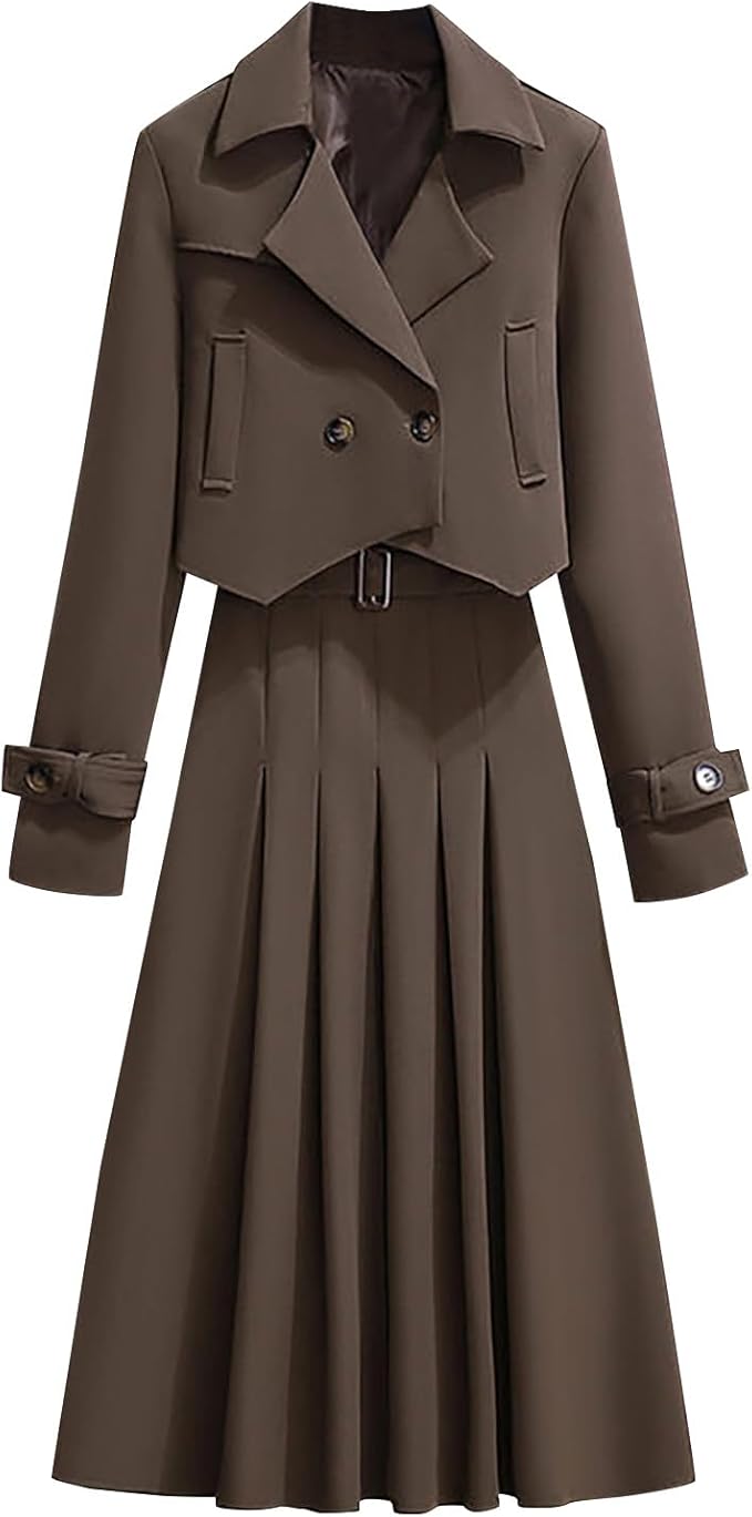 Long Sleeve Jacket + Pleated Skirt Top and Bottom Set 57420 - TUZZUT Qatar Online Shopping