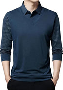 Casual Solid Color Two-Button Long-Sleeved Polo Shirt Navy TZ251 - TUZZUT Qatar Online Shopping