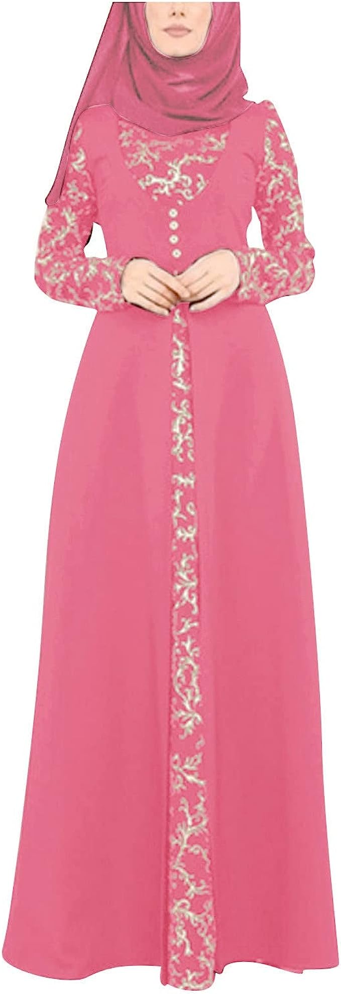 Women's Fashion Jilbab Arab Kaftan Stitching Abaya Lace Maxi Dress S1876524