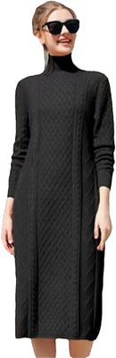 Autumn Winter High Neck Warm Wave Pattern Long Sweater 72556