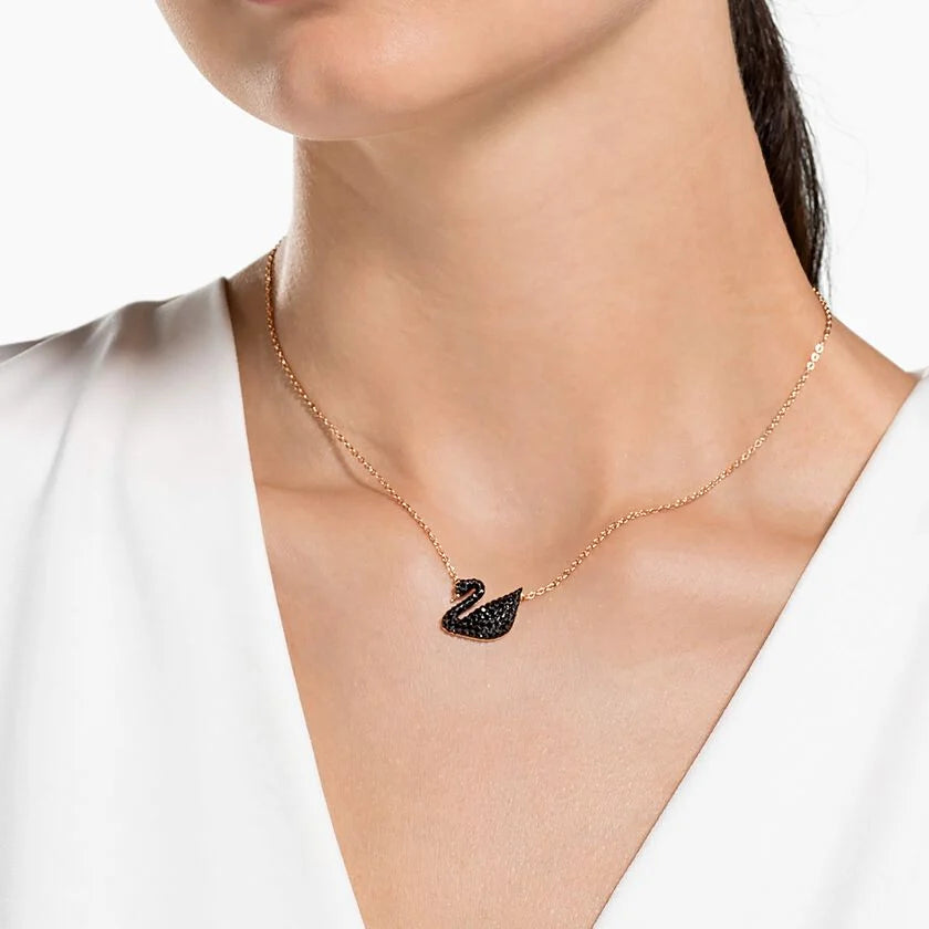 Black Swan Pendant Rose Gold Necklace DN2057 Black Swan Pendant Rose Gold Necklace DN2057