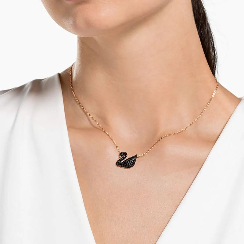 Black Swan Pendant Rose Gold Necklace DN2057 - TUZZUT Qatar Online Shopping
