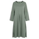 Women's Cotton Linen Dress with Pocket Loose Dress Kaftan Dress Long Sleeve Summer Maxi Casual Sundress   B75973 - TUZZUT Qatar Online Shopping