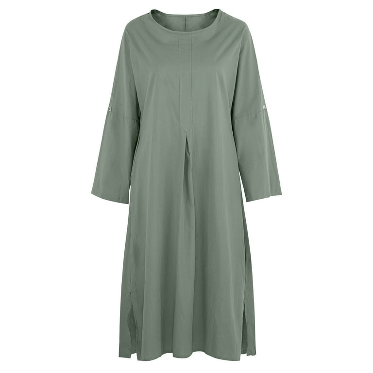 Women's Cotton Linen Dress with Pocket Loose Dress Kaftan Dress Long Sleeve Summer Maxi Casual Sundress B75973 Women's Cotton Linen Dress with Pocket Loose Dress Kaftan Dress Long Sleeve Summer Maxi Casual Sundress B75973