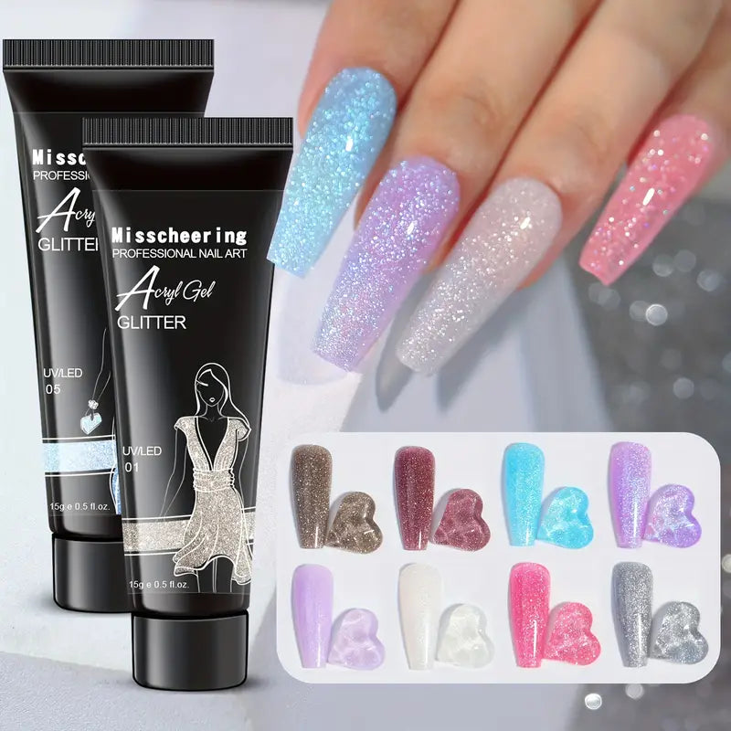 Poly Nail Gel Set Glitter Poly Nail Extension Gel Kit Builder Nails Enhancement Gel For Beginner 15ml - Tuzzut.com Qatar Online Shopping