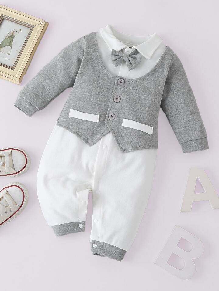 Baby Boy Button Front Bow Shirt Jumpsuit X4471151