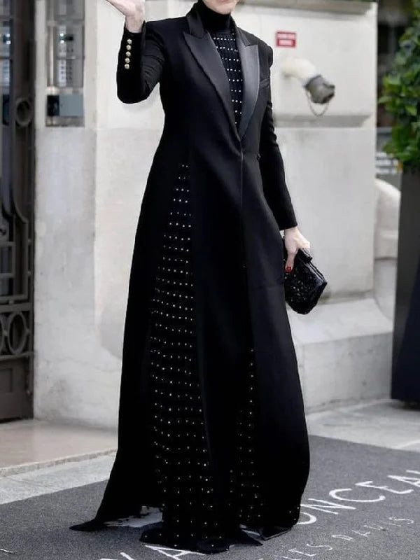 Long Sleeves Split-Joint Split-Side Notched Collar Outerwear 125716 Long Sleeves Split-Joint Split-Side Notched Collar Outerwear 125716