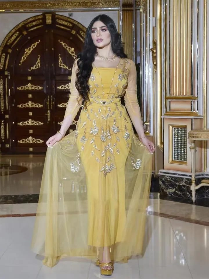 Gold Arabic Evening Dresses With Cape Women Prom Gown Gold Glitter Sequins Formal Lady Vestidos Robe Africaine New Party Bridesm X4609987 - Tuzzut.com Qatar Online Shopping