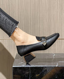 Buckle Decor Square Toe Chunky Heeled Loafers 6776 - TUZZUT Qatar Online Shopping