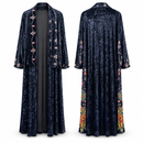 Women’s Navy Blue Velvet Open Abaya with Floral Embroidery MC-A10