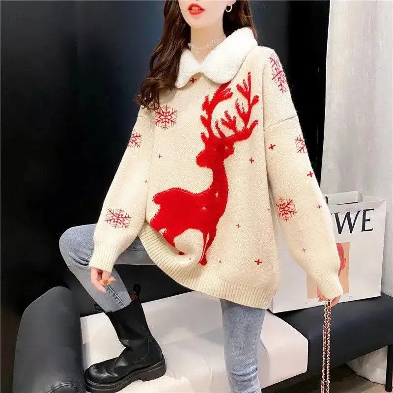 Women's Elegant Reindeer Pullover Knitted Jumper 58758 Women's Elegant Reindeer Pullover Knitted Jumper 58758