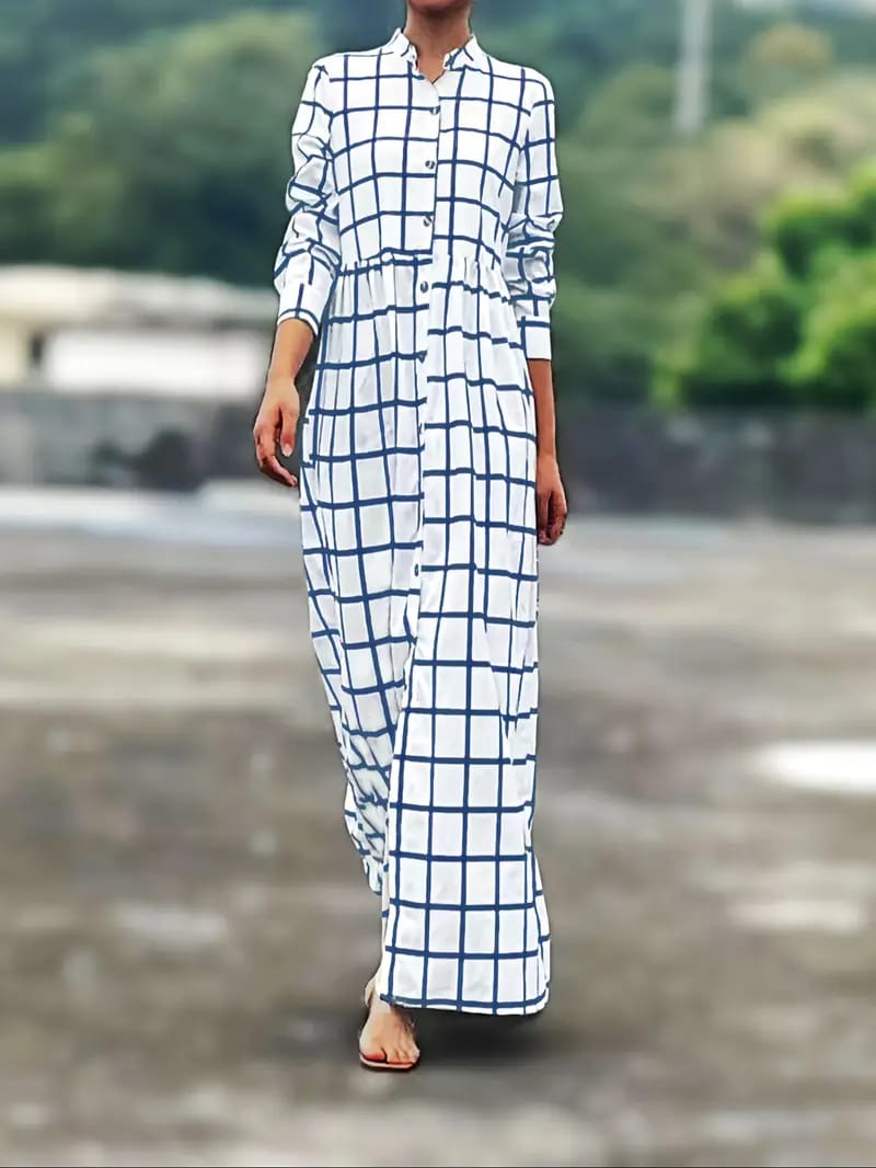 loose pencil dress elegant button front long sleeve 145237 - TUZZUT Qatar Online Shopping