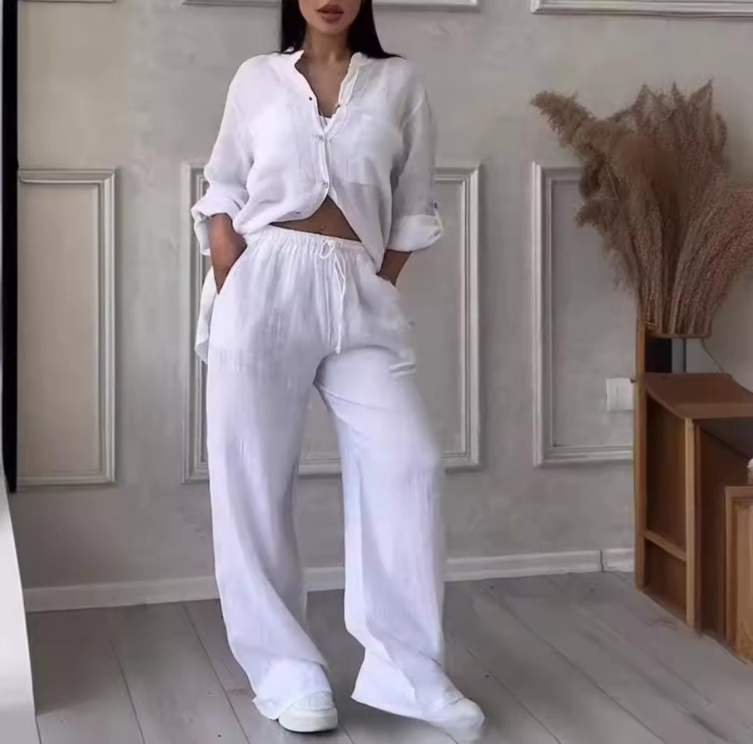 Women Casual 2-piece Set Long Sleeve Single-breasted Shirt And Pants 010388057 Women Casual 2-piece Set Long Sleeve Single-breasted Shirt And Pants 010388057