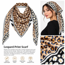 Women's Beige & Navy Leopard Print Satin-Look Headscarf with Black & White Border