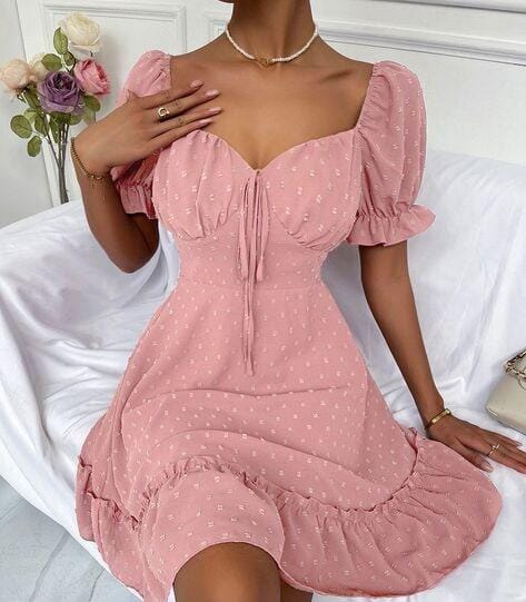Women's Tie Front Puff Short Sleeve Mini Dress S4493361 Women's Tie Front Puff Short Sleeve Mini Dress S4493361