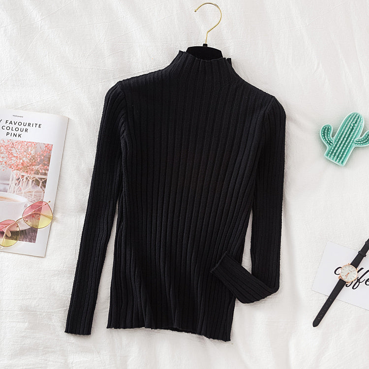 Autumn and Winter Slim Half Turtleneck Knitted Sweater Women Solid Color Thin Korean Pullover Thread Long Sleeve Basic Sweater X4341211 Autumn and Winter Slim Half Turtleneck Knitted Sweater Women Solid Color Thin Korean Pullover Thread Long Sleeve Basic Sweater X4341211
