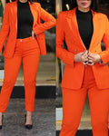 2 Pcs Women's Long Sleeve Solid Color Blazer Set - 480693