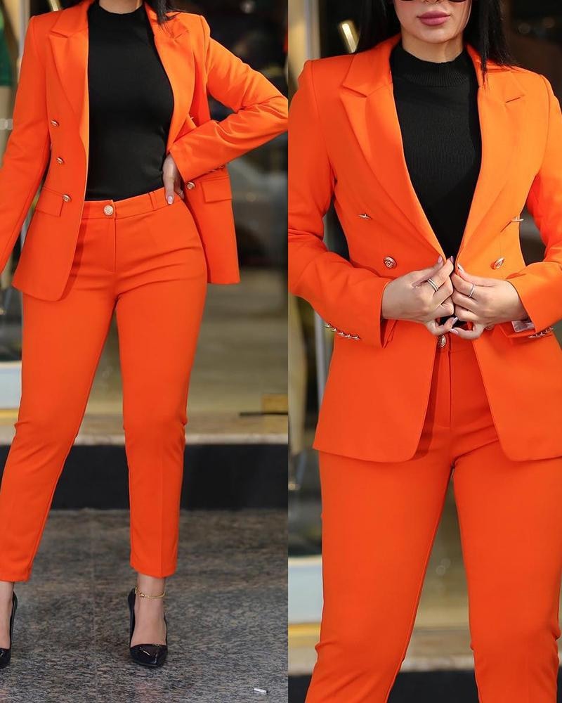 2 Pcs Women's Long Sleeve Solid Color Blazer Set - 480693
