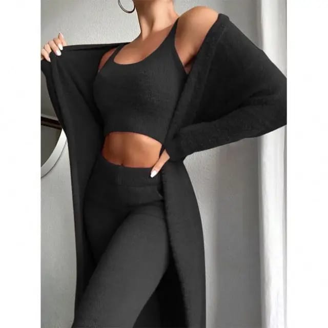 Ladies Teddy Lounge Wear Set Womens 3 Piece Tracksuits Fleece Pyjamas Cardigan 3 Piece Tracksuits Fleece Pyjamas Cardigan B-42295 - Tuzzut.com Qatar Online Shopping