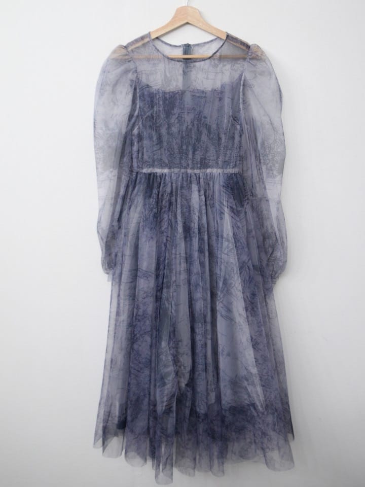 Women's Summer Vintage High Waist Long Dress with Belt Inkwash Painting Voile Elegant Midi Sundress S4546757