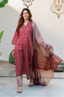 Women Cotton Mix Kurta Pant Dupatta Set - TPS300 - TUZZUT Qatar Online Shopping